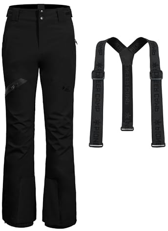 Pioneer Camp Skihose Damen Schneehose abnehmbaren Hosenträgern Wasserdicht Winddichte Verschweißte Nähte Schneefang Snowboardhose Softshellhose Outdoorhose Funktionshose Schwarz XL