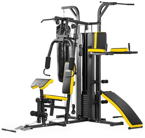 Dione HG5 - Fitnessstation - Multi-Gym - Krafstation mit Boxsack - Einschließlich 65 kg Gewichte - Erweiterbar auf 100 kg - Homegym