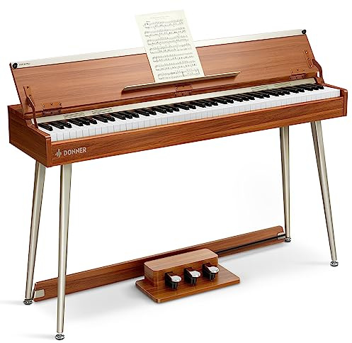 Donner DDP-80 PLUS Digital Piano 88 Tasten mit Hammermechanik, E-Piano für Zuhause, USB-MIDI & Kopfhörer Unterstützung, Halboffene Abdeckung, Metall-Dreifachpedal, Netzteil