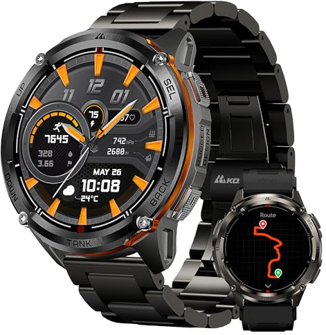 KOSPET Tank 3 Ultra 2 Smartwatch Herren mit GPS, Extra-große Batterie, 50M & IP69K wasserdicht, Edelstahl Gehäuse robuste Smartwatch Damen Bluetooth Calling, 1,43 AMOLED Display (2 Bänder)