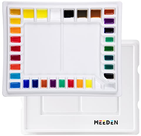 MEEDEN Mischpalette Keramik, 33 Wells Aquarell Weiß Porzellan Malpalette für Gouache Acrylfarbe 34×27cm