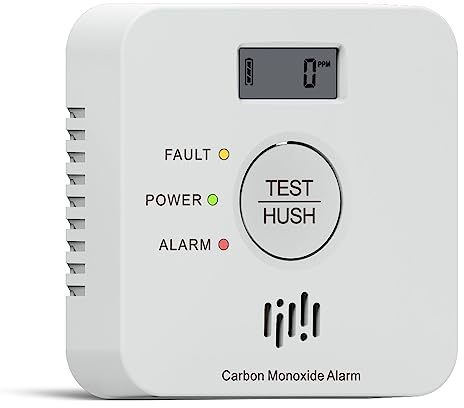 Kohlenmonoxid Melder, 10-Jahres-Batterie CO melder mit LCD-Display und Silent-Test-Taste, EN50291 konform, Kohlenmonoxid-Warner (TCS0202A)