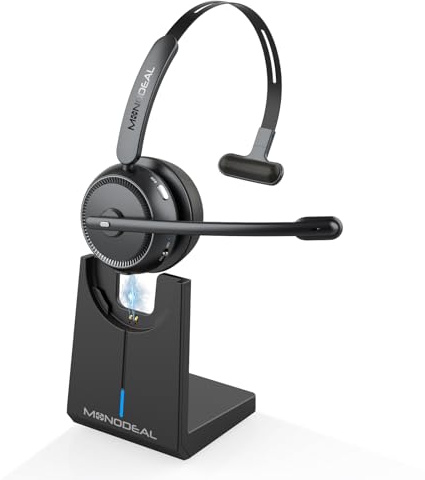 MONODEAL Bluetooth Headset mit Mikrofon, Wireless Headset mit Stummschalttaste, 65 Stunden Anrufe, Headset Bluetooth V5.2 für PC Büro Callcenter Zoom