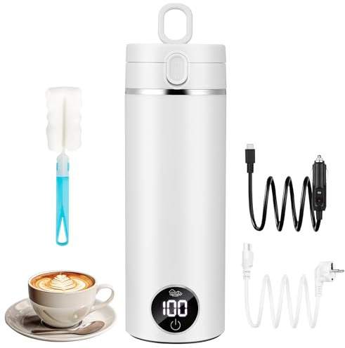 GuKKK Reisewasserkocher, 450ml Mini Wasserkocher,Fahrzeug Beheizter 12V, Auslaufsicher,6 Temperatureinstellungen Wasserkocher Auto, Unterwegs Heizung Automatisch Abschalten für Auto Lkw Camping