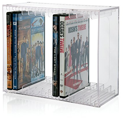 STORi Stapelbarer, transparenter DVD-Organizer aus Kunststoff mit Gummifüßen, rechteckiger Halter, perfekt für Theaterzimmer, für bis zu 14 DVD-Hüllen