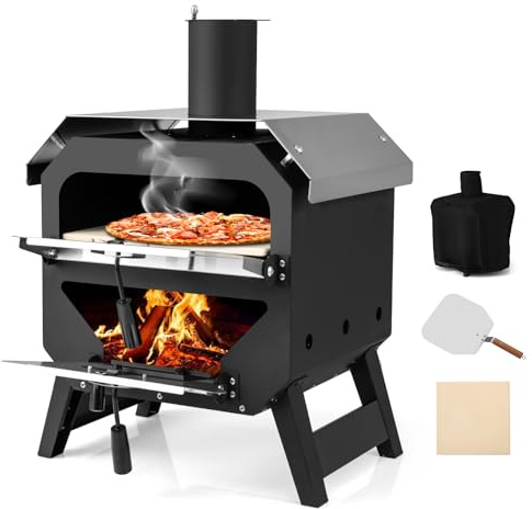 FANTASK 2 in 1 Pizzaofen outdoor, Pizza Ofen mit Pizzaschaufel, Pizzastein, wasserdichter Abdeckung, Edelstahl-Dach & hitzebeständigen Griffen, Pizzastein tragbarer für Party Camping Picknick