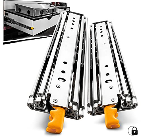 AOLISHENG Schubladenschiene Vollauszug 900 mm, Schwerlastauszug 76 mm Breite mit Verriegelung 150 kg Tragkraft, für Werkstatt, Industrie, LKW und Maschinenbau, 1 Paar (2 Stück)