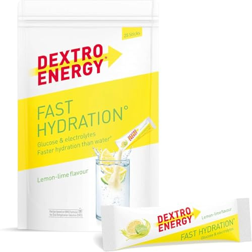 Dextro Energy Fast Hydration Lemon Lime - 25 Sticks - Elektrolyte Pulver Sticks mit Zink Zusatz zur optimalen Hydration für Sport und Recovery
