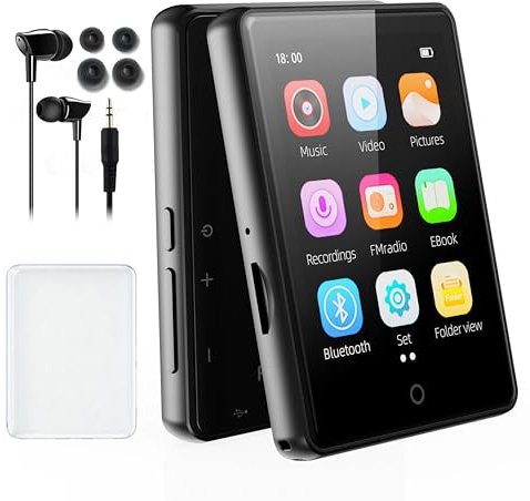 64GB MP3 Player Bluetooth 5.3, tragbarer Touchscreen Music mp3-Player für Kinder mit Lautsprecher, Sprachaufzeichnung, FM Radio, Schrittzähler, Zufallswiedergabe, 128GB Micro SD-Kartenunterstützung