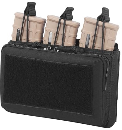 Triple Mag Pouch, 600D Nylon Molle Magazintaschen mit 3 Abflusslöchern und 4 Schultergurten Tactical Magazinbeutel für 223/5,56 Magazine