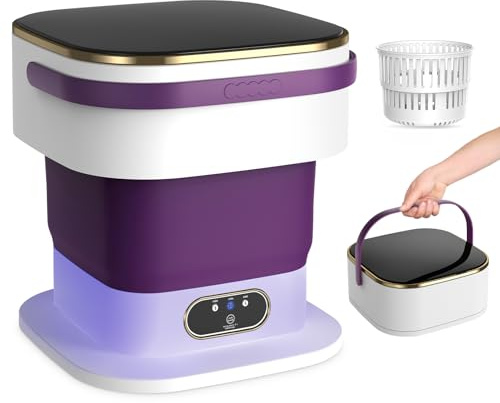 Mini Waschmaschine, 15L 2 in 1 Faltbare Klein Waschmaschine Camping mit Schleuder für Kleine Kleidung. 3 Reinigungsmodi Portable Washing Machine für Zuhause, Wohnungen (Lila)