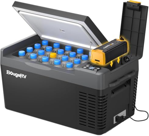 BougeRV CRPRO 20 Liter Kompressor Kühlbox,-22℃~10℃, mit 266Wh Akku, Schwarz | 0°C in 15 Min, 12V 230V, bis 18 Std. Laufzeit mit 266Wh Akku, autarker Betrieb. Aufladung via Solar für Camping, 2026 Upgrade