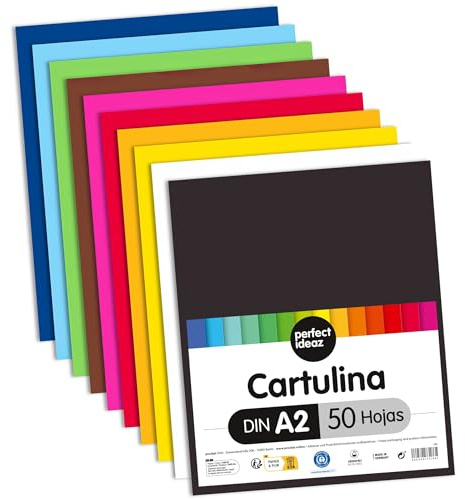 perfect ideaz 50 Blatt Fotokarton DIN-A2, 10 Farben, stabiler recycling Karton 300 g/m², Made in Germany, Blauer Engel zertifiziert