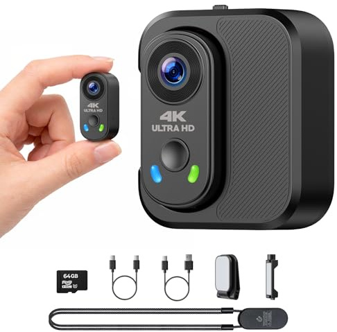 4K Mini Action Cam & Bodycam Körperkamera - 28g Leicht, 6-Achsen EIS Stabilisierung, Magnetisch, 64GB Karte, 1800mAh Ladecase, 150° Weitwinkel POV Vlog Kamera für Motorrad/Reisen/Haustiere, WiFi App
