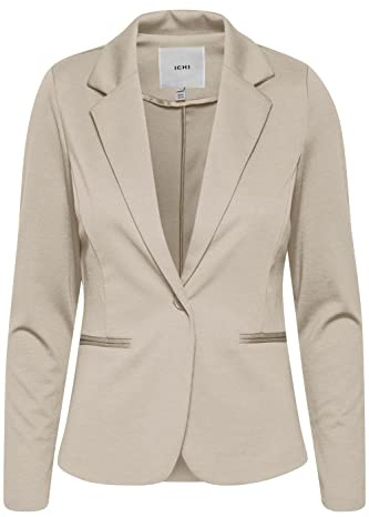 ICHI IHKATE BL Damen Blazer Kurzblazer Jacke Ein-Knopf-Blazer mit Stretch und Reverskragen, Größe:XXL, Farbe:Doeskin (151308)