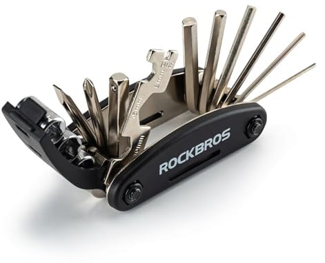 ROCKBROS Fahrrad Multitool 16-in-1 – Faltbares Fahrrad Reparaturset aus Stahl, Kompakt & Leicht, Schwarz, 1 Set