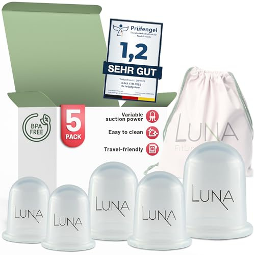 5X Schröpfgläser Silikon Ohne Pumpe in verschiedenen Größen mit Anleitung | Flexibles Silikon passt sich der Haut an; für Massage und Cupping an verschiedenen Körperbereichen, einfach per Hand nutzbar.