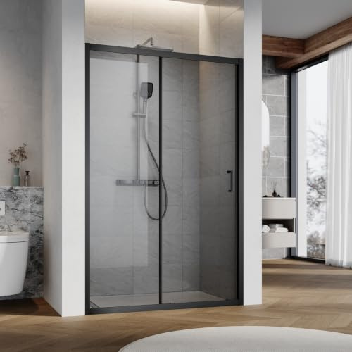 SUNXURY Schiebetür 120x185cm 5 mm Graues Sicherheitsglas (ESG) Duschtür | Graues ESG-Sicherheitsglas,Einzel-Schiebetüren,Aluminiumrahmen Stabilität eichtgängiges Schiebesystem für kleine Badezimmer