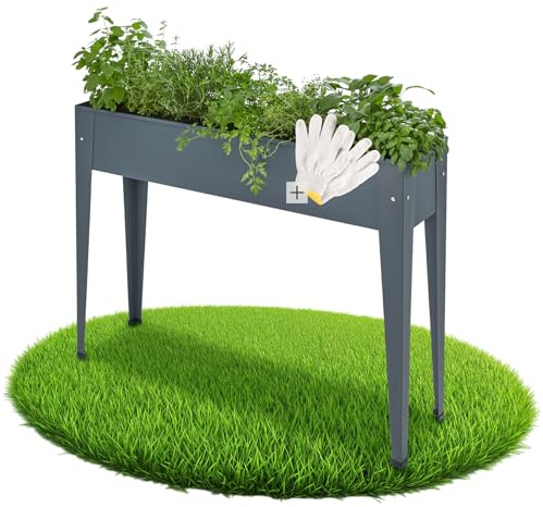 tectake® Hochbeet Metall, 98,5 x 26 x 82,5 cm, Blumenkasten Balkon und Garten, als Frühbeet, zur Anzucht, als Mini Gewächshaus, als Kräuterbeet, Gemüsebeet, Blumenbank mit Ablauföffnung - anthrazit