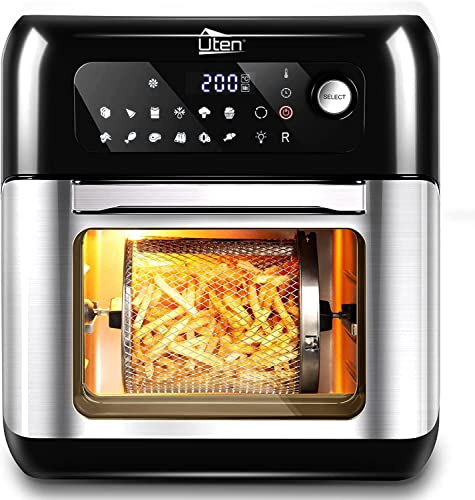 Heißluftfritteuse,10L Air fryer Fritteuse,Uten XXL Heißluft-ofen,12 in 1 Heissluftfritteuse mit digitalen LED-Display, 6 Zubehör & Rezeptbuch, Edelstahl,1500W