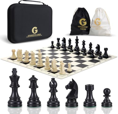 Schachspiel - 20 Silikon Schachbrett Set, 3,86 König Höhe Gewichtete Teile mit 2 Extra Königinnen, Faltbares Schachbrett Tragbares Reise Turnier Schach mit Tragetasche