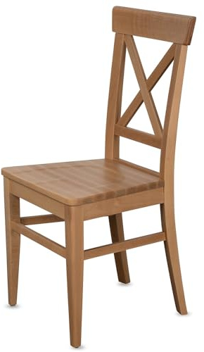 Esszimmerstühle 2er Set X-Back Massivholz Kernbuche, Natur CH24 | Bis 150 kg belastbar, fertig montiert, Andreaskreuz-Rückenlehne, Vollholz Kernbuche, Landhausstil, Küchenstühle