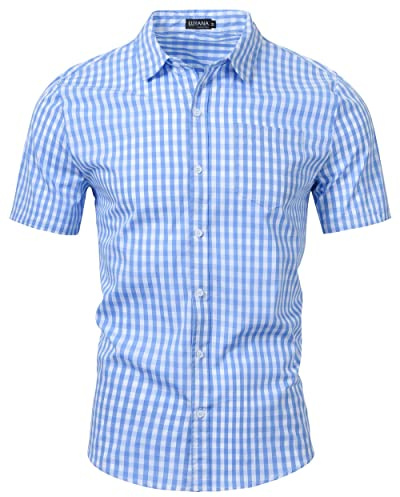 LUYANA Kariert Oktoberfest Hemd Herren Kurzarm Trachtenhemd | Button-down, Sommer Freizeithemd, Casual Bayerischer Stil, Regular Fit, Baumwolle Trachten Karohemden