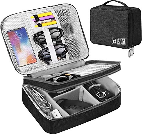 HCFGS Organizer Tasche, Reise Elektronik Etui 3 Schicht Grosse Kapazität Multifunktional Wasserdicht Stoßfest Case für Kabel, ipad, Ladegerät, Handy, Festplatten, Powerbank, etc (Schwarz)