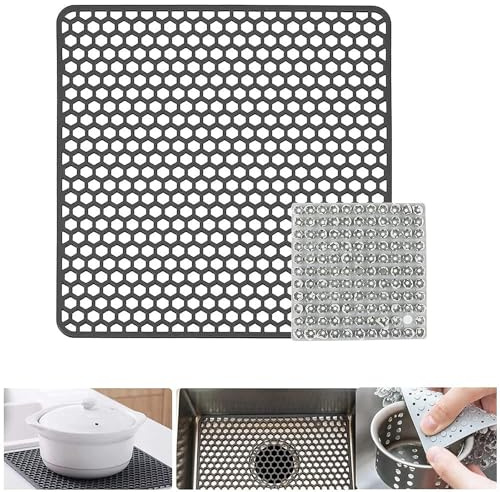 DXLing 34,5 x 34,5cm Silikon Spülbeckeneinlage Zusammenklappbar | Rutschfeste Spülbeckenmatte Spülbeckenmatte mit Reinigungsbürste für Obst und Gemüse Schutz für Spülbecken Sink Mat für Spüle