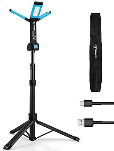 Baustrahler LED mit Stativ, GoGonova Kabellose Arbeitsleuchte/Arbeitslicht mit 8000mAh Batterie, 700/1200/2200 Lumen, 4000/6500 K, 145cm Teleskopstativ und Tragetasche
