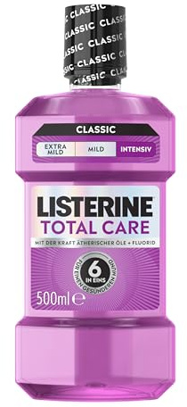 LISTERINE Total Care Zahn-Schutz 500 ml - Testsieger Stiftung Warentest, 6 in 1 Wirkung, 24h frischer Atem, schützt gegen Karies und Zahnfleischprobleme, antibakterielles Mundwasser