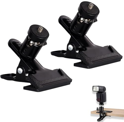 Kamera Klammer Klemmstativ, 2 Stück Klemmhalter, 360 Grad Kamera Blitz Halterung, Mehrfunktional Metall Stativ Klemme, mit Kugelkopf, Schwarz