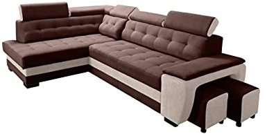 Robin Inspire Grand Ecksofa mit Schlaffunktion Braun-Creme Links | L-Form Sofa mit Bettkasten, Relaxfunktion, 2 Hockern und Kopfstützen. Komfortables Schlafsofa.