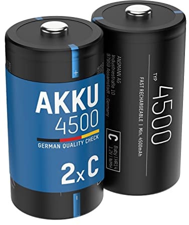 ANSMANN Akku Baby C, 4500 mAh 1,2V, 2 Stück, wiederaufladbar, geringe Selbstentladung, ideal für Taschenlampe, Spielzeug, medizinische Geräte, Boombox, Laterne