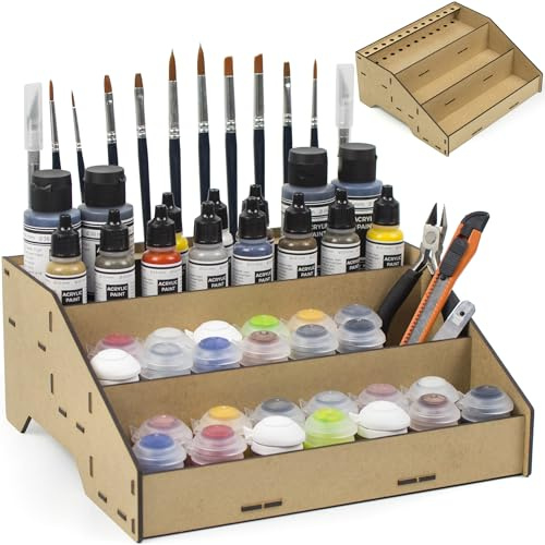 PROSCALE Farbständer Universal (ohne Bohrungen) Farben-Organizer/Farbhalter für Tabletop-Farben & Modellbau mit Pinselhalter Kompatibel mit Citadel, Vallejo, Army Painter (Modul B)
