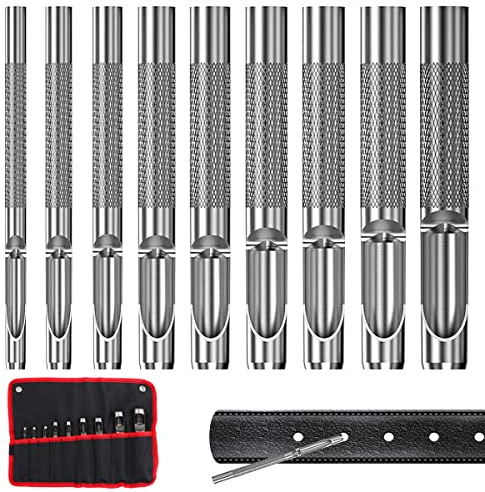 9er Locheisen Set, Stahllocheisen Hohl Locher 2.5-10.0mm, Runde Locheisensatz Locheisen Satz für Leder, für Leder, Uhrenarmband, Dichtung Gürtel, Schuh, Stoff, Leinwand Kleidung