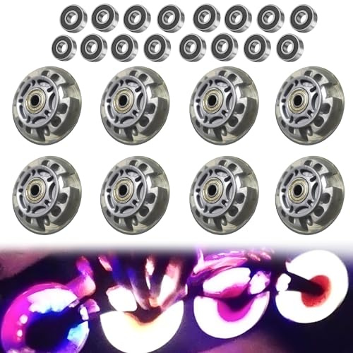 TOATELU 8 Stück Inline Skate Rollen, 72MM silbertransparent inliner Rollen, Inline Skate Teile Räder mit 16 Stück kugellager,Universell für alle Arten von Rollschuhen