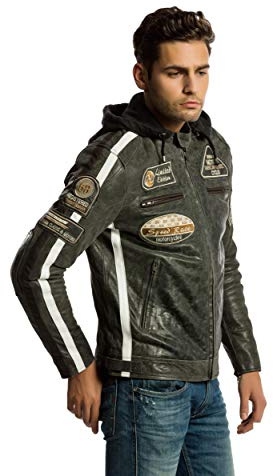 URBAN 5884 Motorradjacke Herren Leder, Herrenjacke aus Lammleder, verstaubare Protektoren für Rücken