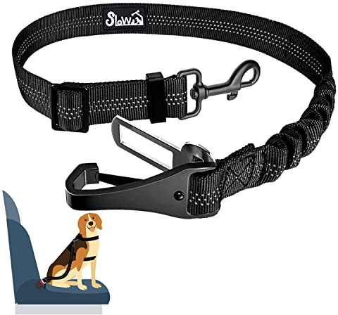 Eyein Hunde Sicherheitsgurt für Auto, Verstellbare Hundegurt fürs Auto mit Elastischer Ruckdämpfung, 3 in 1 reflektierend Hunde Anschnallgurt für alle Hunderassen & Autotypen, 90cm (Schwarz)