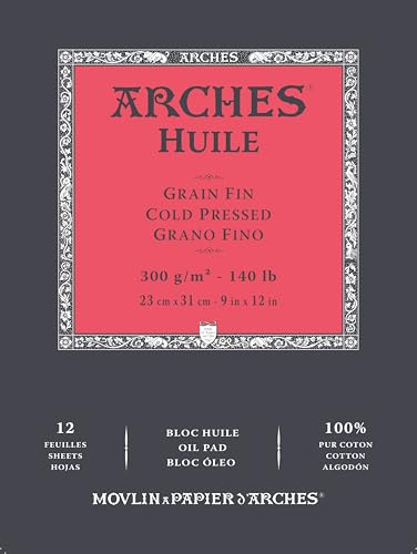 Arches - A1795108 – Ölpapierblock – 22,9 x 30,5 cm – 12 Blatt – 300 g/m² – feine Körnung – weiß