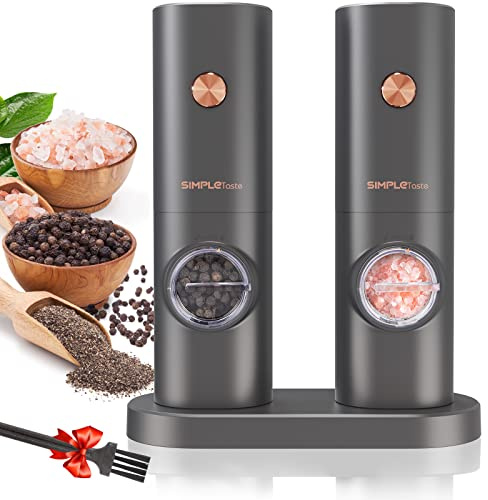 Salz und Pfeffer Mühle Elektrische, SIMPLETASTE 2er Set Gewürzmühlen Batteriebetrieb mit 4 AAA Einstellbarem Keramikmahlwerk