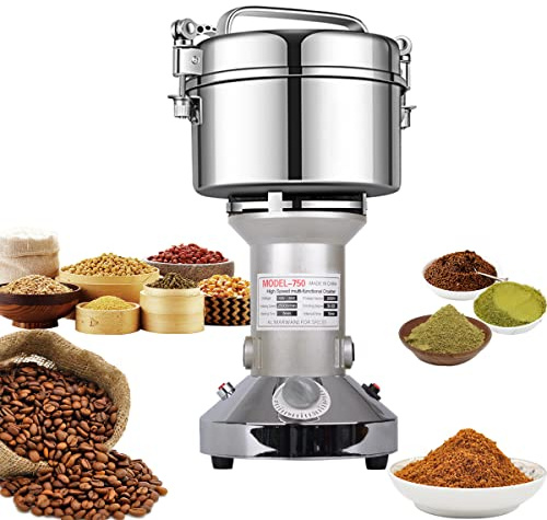 Getreidemühle Elektrisch 750g Elektrische Mühle Edelstahl Graingrinder & Kommerzieller Motor Mahlstein Mühle Getreide mit 2000W 25000 U/min für Nüsse/Getreide mit Überl