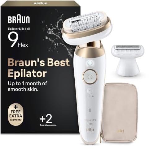 Braun Epilierer Damen Silk·épil 9 Flex SkinSpa, 9-481 3D, Gold All-in-One Set, 360° Flexiblem Kopf für Eine Einfache Haarentfernung, Ladyshaver, Wasserdicht, Inkl. 3 Extras, Körpertrimmer