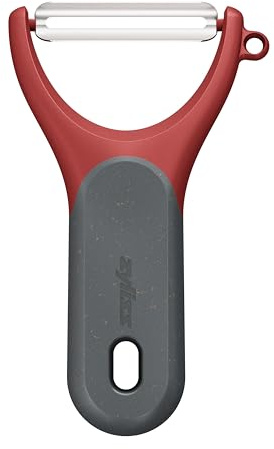Zyliss Tomatenschäler, Y-förmig Extra scharfer Zackenschliff, Kiwischäler mit komfortablem Griff aus nachhaltigem Weizenstroh, Sicherheitsabdeckung, Edelstahl, spülmaschinenfest, E950049
