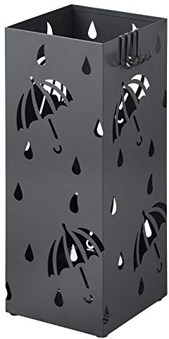 WOLTU Regenschirmständer aus Eisen, L20 x B20 x H49cm, Schirmständer mit Wasserauffangschale, 4 Haken für Taschenschirme, Anthrazit Rechteck SST02an