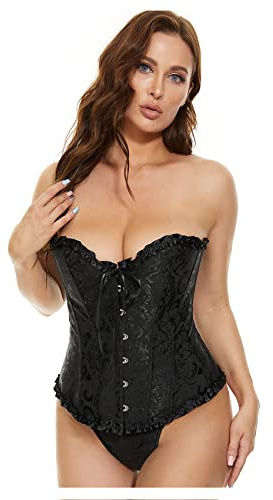 XZQTIVE Damen Bustier Korsett Spitze Up Boned Overbust Bustier Gothic Corsage Dessous Top
