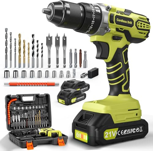 21V Akku Bohrmaschine, Akkubohrer mit 2 Akkus 2Ah, kompatibel mit Makita 18V Akku & Ladegerät, 45Nm Akkuschrauber, Akku Schlagbohrschrauber Set, 2 Gang, 25+3 Stufen, 10mm, LED, 29tlg Zubehör & Koffer