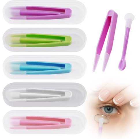 5x Kontaktlinsen Einsetzhilfe, weicher Kontaktlinsen Entferner für Linsen | Hygienischer Kontaktlinsensauger, präzise Kontaktlinsen Pinzette aus Silikon, reisesicher verpacktes Zubehör