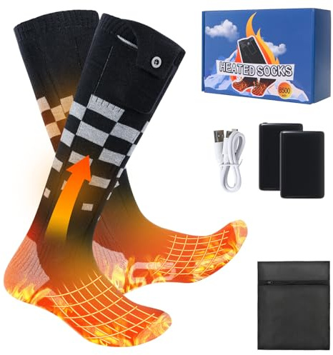 Olycism Beheizbare Socken 8500mAh Akku Wiederaufladbare elektrische Beheizte Socken für Damen und Herren 4 Temperatureinstellungen Outdoor-Reiten Camping Wandern Skifahren Warme Größe L