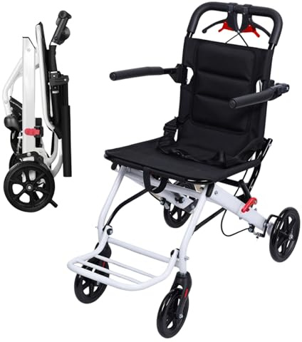 cukoekim Faltbarer Rollstuhl, tragbarer Transit-Reisestuhl für Erwachsene, leichter Transportrollstuhl mit verstellbarem Sicherheitsgurt, Aluminiumrahmen, PU-Räder, ergonomisches Design, für